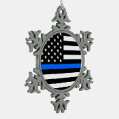"DÜNNES BLUE LINE AUF AMERIKANISCHER FLAGGE " SCHNEEFLOCKEN Zinn-Ornament (Links)