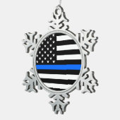 "DÜNNES BLUE LINE AUF AMERIKANISCHER FLAGGE " SCHNEEFLOCKEN Zinn-Ornament (Rechts)