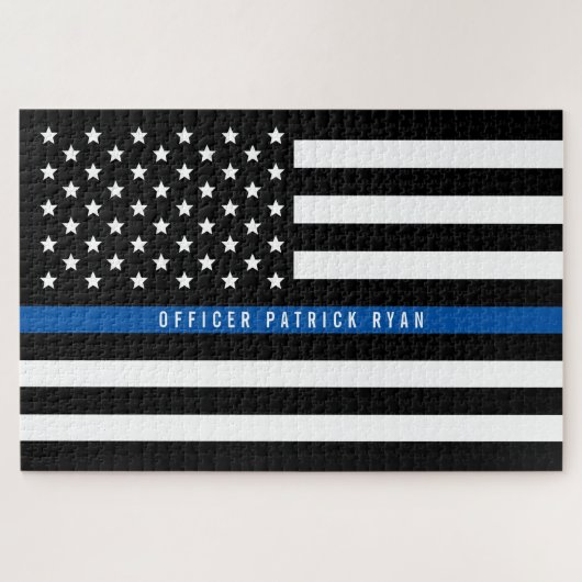 Dünnes Blue Line-Flagge-Polizei-Monogramm Puzzle (Horizontal)