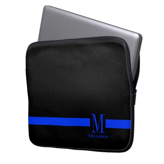Dünnes Blue Line-Gewohnheits-Monogramm Laptopschutzhülle (Vorderseite Links)