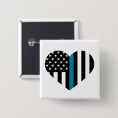 Dünnes Blue Line-Herz-geformte Flagge Button (Vorne & Hinten)