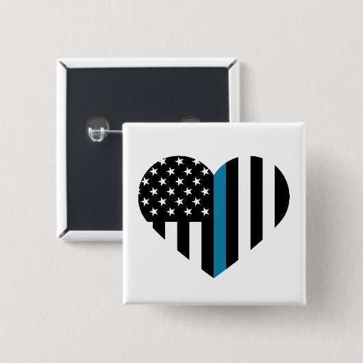 Dünnes Blue Line-Herz-geformte Flagge Button (Vorne & Hinten)