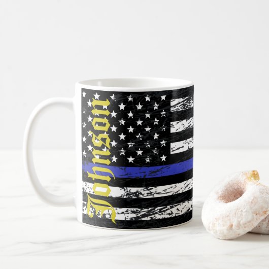 Dünnes Blue Line Kaffeetasse (Mit Donut)
