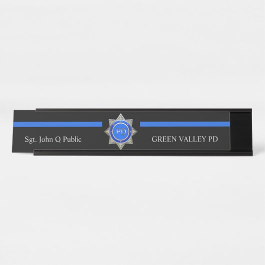 Dünnes Blue Line Schreibtischnamensplakette (Vorderseite )