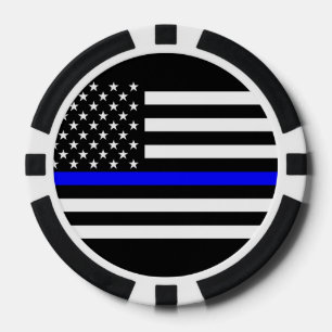 Dünnes Blue Line Symbol Amerikas Pokerchips