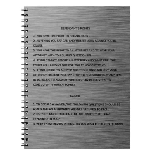 Dünnes Blue Line u. Miranda Recht-Warnen und Notizblock (Vorderseite)