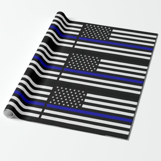 Dünnes Blue Line überwachen Flagge polizeilich Geschenkpapier (Ungerollt)