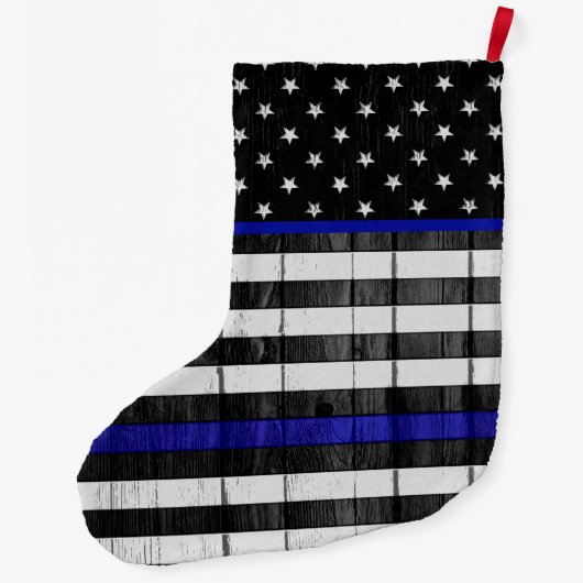 Dünnes Blue Line überwachen hölzerne Flagge Großer Weihnachtsstrumpf (Rückseite)