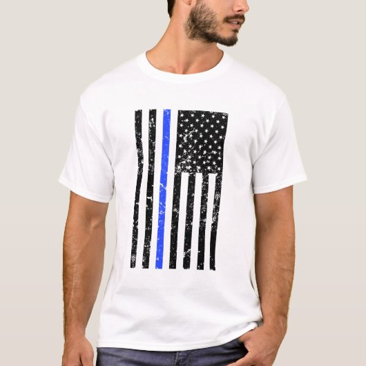 Dünnes Blue Line - USA-Flagge - beunruhigte T-Shirt (Vorderseite)