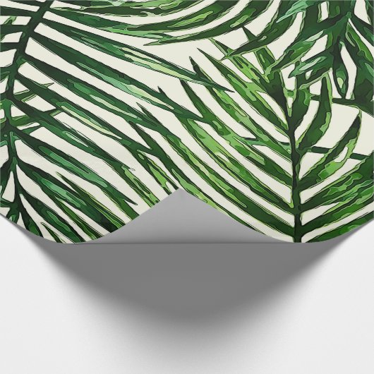 Dünnes grünes tropisches Blätter auf Weiß Geschenkpapier (Ecke)