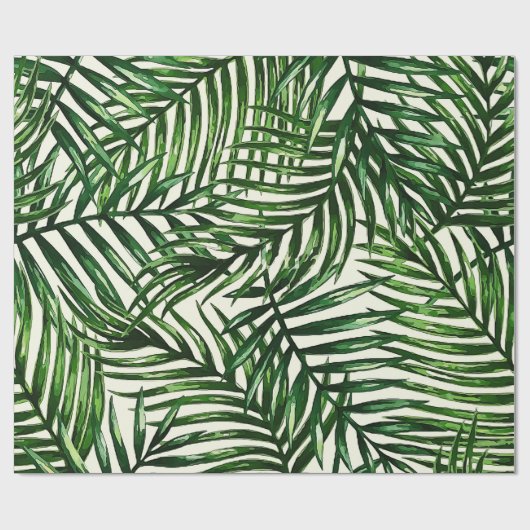 Dünnes grünes tropisches Blätter auf Weiß Geschenkpapier (Flach)
