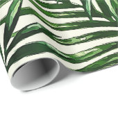 Dünnes grünes tropisches Blätter auf Weiß Geschenkpapier (Rolleneckpunkt)