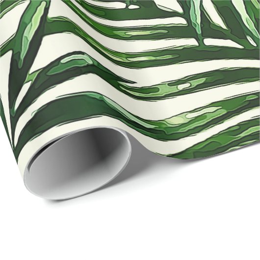 Dünnes grünes tropisches Blätter auf Weiß Geschenkpapier (Rolleneckpunkt)