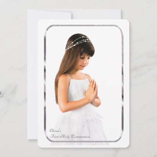 Dünnes silbernes Rahmen-Foto-erste Kommunion Einladung (Vorderseite)