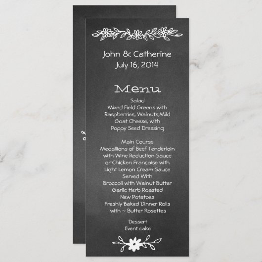 Dünnes Tafel-Blick-Hochzeits-Tabellen-Menü Menükarte (Vorne/Hinten)