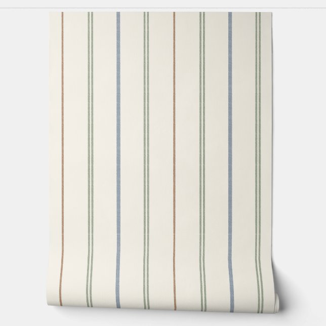 Dünnes vertikales Streifenmuster Boho neutral erdi Tapete (Abrollen)