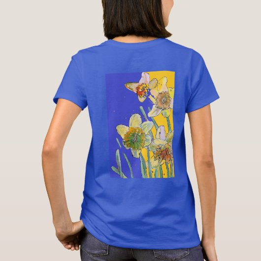 Dünngelbe blaue Blume Blume Wasserfarbe T-S T-Shirt (Rückseite)
