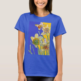 Dünngelbe blaue Blume Blume Wasserfarbe T-S T-Shirt
