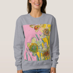Dünngelbe Daffodien Blumenkohl Aquarell Blume Sweatshirt