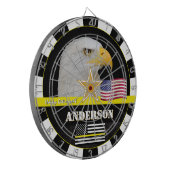 Dünngelbe Linie, amerikanische Flagge, Rücksendung Dartscheibe (Vorderseite Links)