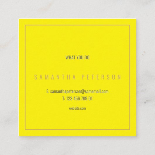 Dünngoldener Neon gelb Quadratische Visitenkarte (Rückseite)