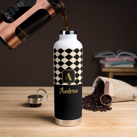 Duo Black & Ivory Cream Individuellen Namen Trinkflasche (Kaffee)