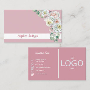 Duo Blush Blues Floral Aquarell Company Logo Visitenkarte