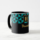 Duo Geo Black & Aquamarine Individuelle Name Tasse (Vorderseite Links)