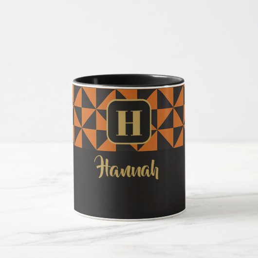 Duo Geo Black & Burnt Orange Individuelle Name Tasse (Zentrum)