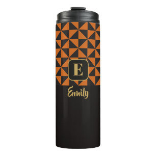 Duo Geo Black & Burnt Orange Individuelle Name Thermosbecher
