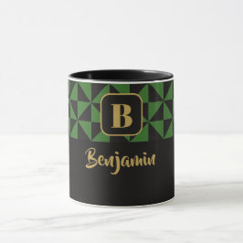 Duo Geo Black & Forest Green Individuellen Namen Tasse