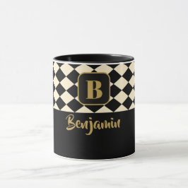 Duo Geo Black & Ivory Cream Individuellen Namen Tasse