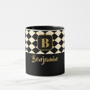 Duo Geo Black & Ivory Cream Individuellen Namen Tasse
