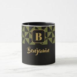 Duo Geo Black & Olive Moss Individuellen Namen Tasse