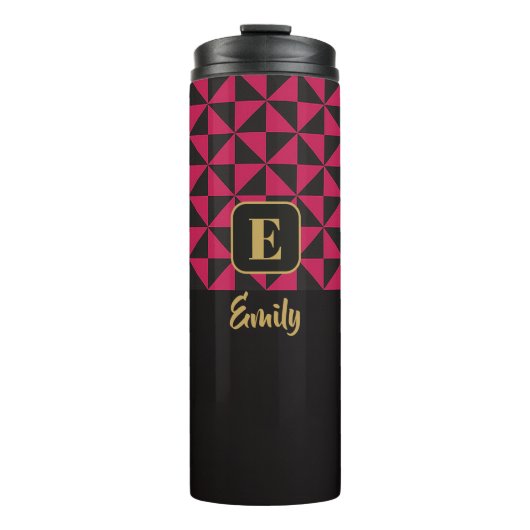 Duo Geo Black & Pink Individuellen Namen Thermosbecher (Vorderseite)