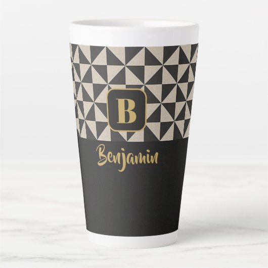 Duo Geo Black & Stone Gray Individuellen Namens Milchtasse (Vorderseite)