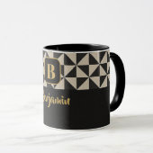 Duo Geo Black & Stone Gray Individuellen Namens Tasse (VorderseiteRechts)