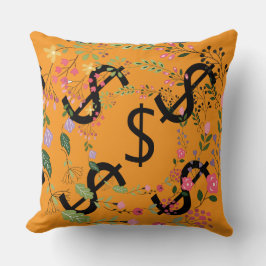 Duo-Ton-Dollar-Dollarzeichen Orange Floral Kissen