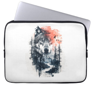 Duo Tone Wolf Illustration Laptopschutzhülle