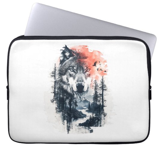 Duo Tone Wolf Illustration Laptopschutzhülle (Vorderseite)