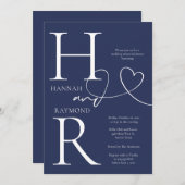 Duogram Navy White Wedding Probe Dinner Einladung (Vorne/Hinten)