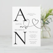 Duogram White Wedding Probe Dinner Einladung (Stehend Vorderseite)