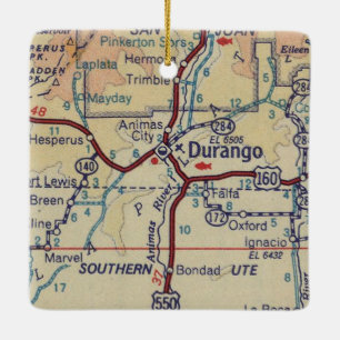 Durango CO Vintage Karte Keramikornament