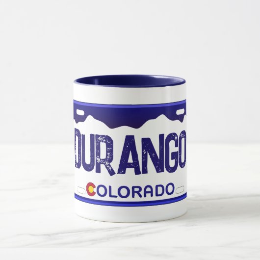 Durango Colorado Blauer Nummernschild Tasse (Zentrum)
