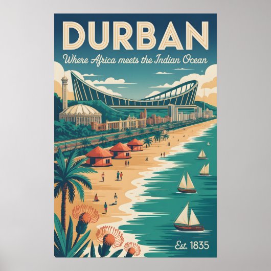 Durban Südafrika Retro-Reiseposter-Kunst Poster (Vorne)