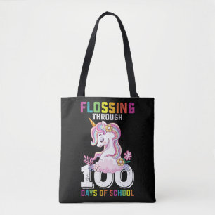 Durch 100 Schultage flossendes Einhorn Tasche