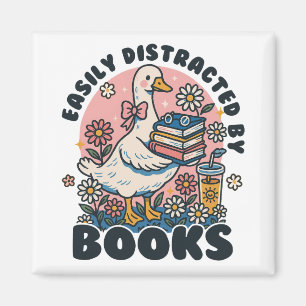 Durch Bücher leicht abgelenkte süße Gans Bücherwur Magnet