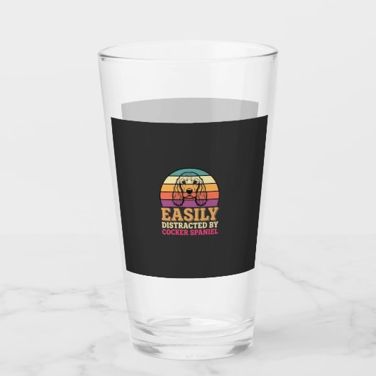 Durch Cocker Spaniel Retro Hund leicht ablenkbar Glas (Vorderseite)