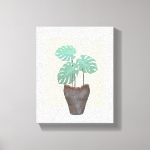 Durch das Fenster Monstera Pflanze in Vase Leinwanddruck