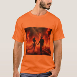 Durch das Feuer gehen auf einem kurzärmeligen grün T-Shirt